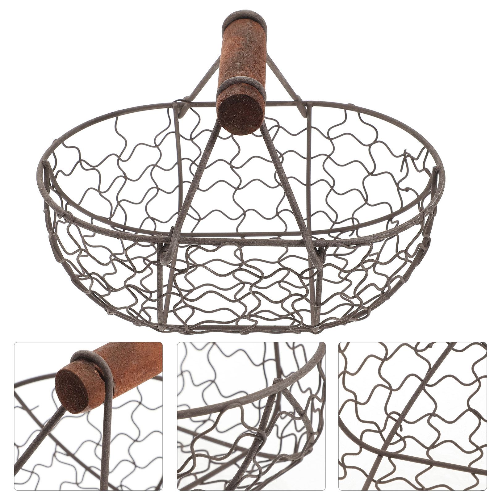 Egg Storage Holder - Rustik Demir Tel Depolama Sepeti Büyük