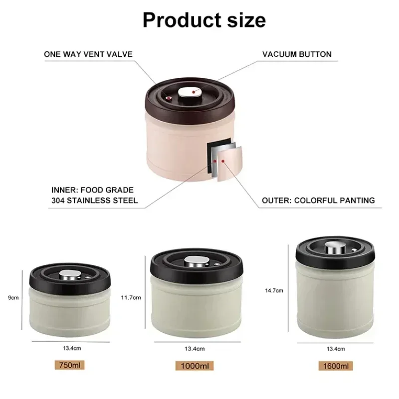 Food Storage Vacuum Containers - 304 Paslanmaz Çelik Hava Geçirmez Kahve