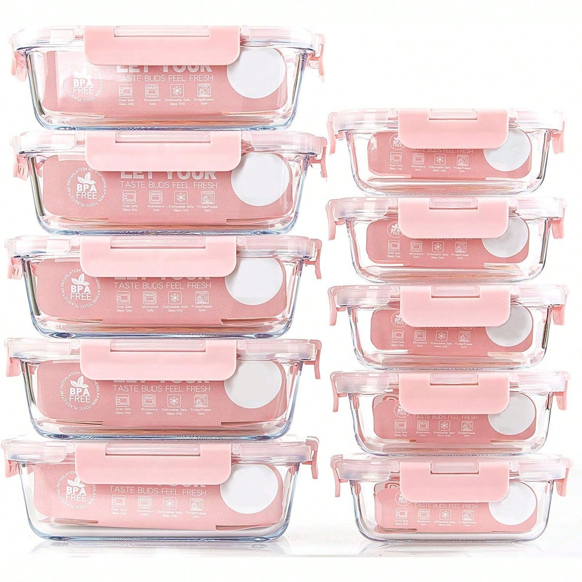 Food Storage Heat - 10'lu Paket Cam Yemek Hazırlık Kapları,