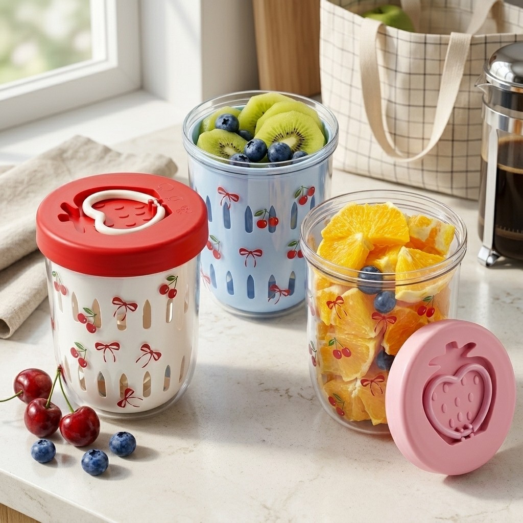 Food Storage Yogurt - Plastik Salata Kabı, Kapaklı Süzgeçli Bento